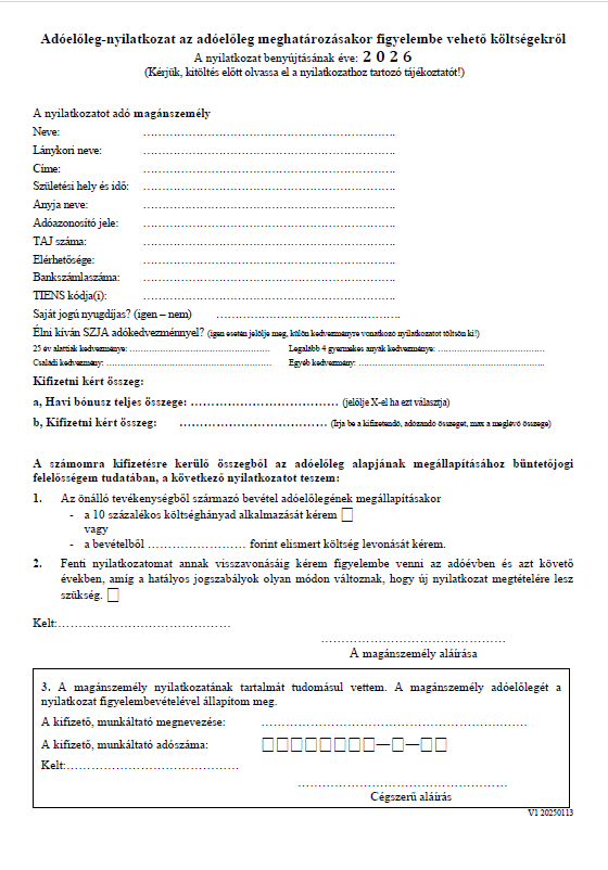 Adóelőleg nyilatkozat